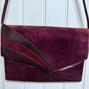 VTG Bruno Magli Burgundy Leather/Suede Contrast Shoulder Purse/Clutch. 11.5x8x.5